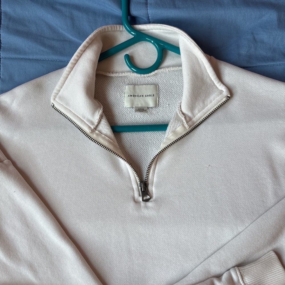 American Eagle Outfitters Cream White Quarter Zip Sweater with Collar
